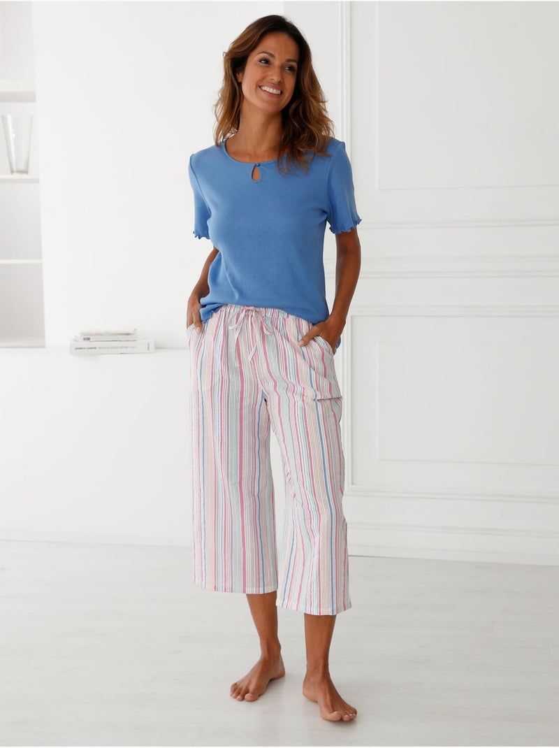 Pyjacourt femme maille et seersucker - DAXON Rose/Multicolore - Kiabi