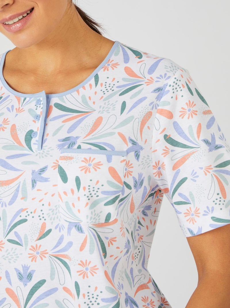 Pyjacourt maille jersey graphique pur coton peigné - Damart Bleu - Kiabi