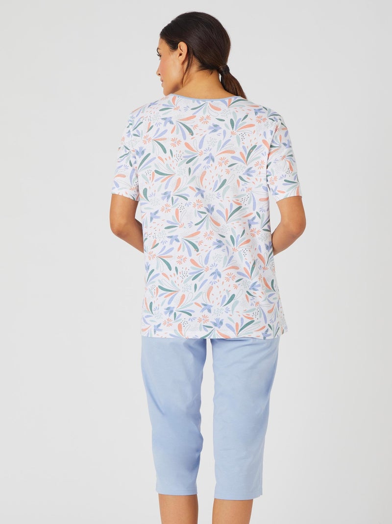 Pyjacourt maille jersey graphique pur coton peigné - Damart Bleu - Kiabi