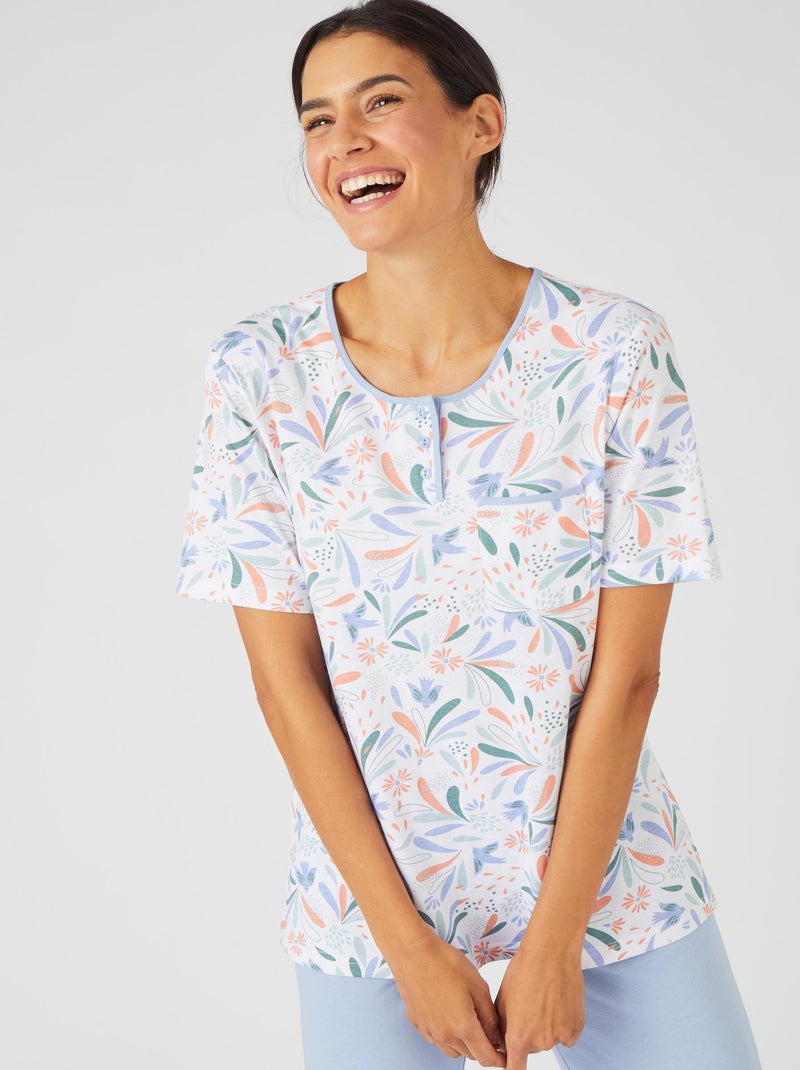 Pyjacourt maille jersey graphique pur coton peigné - Damart Bleu - Kiabi