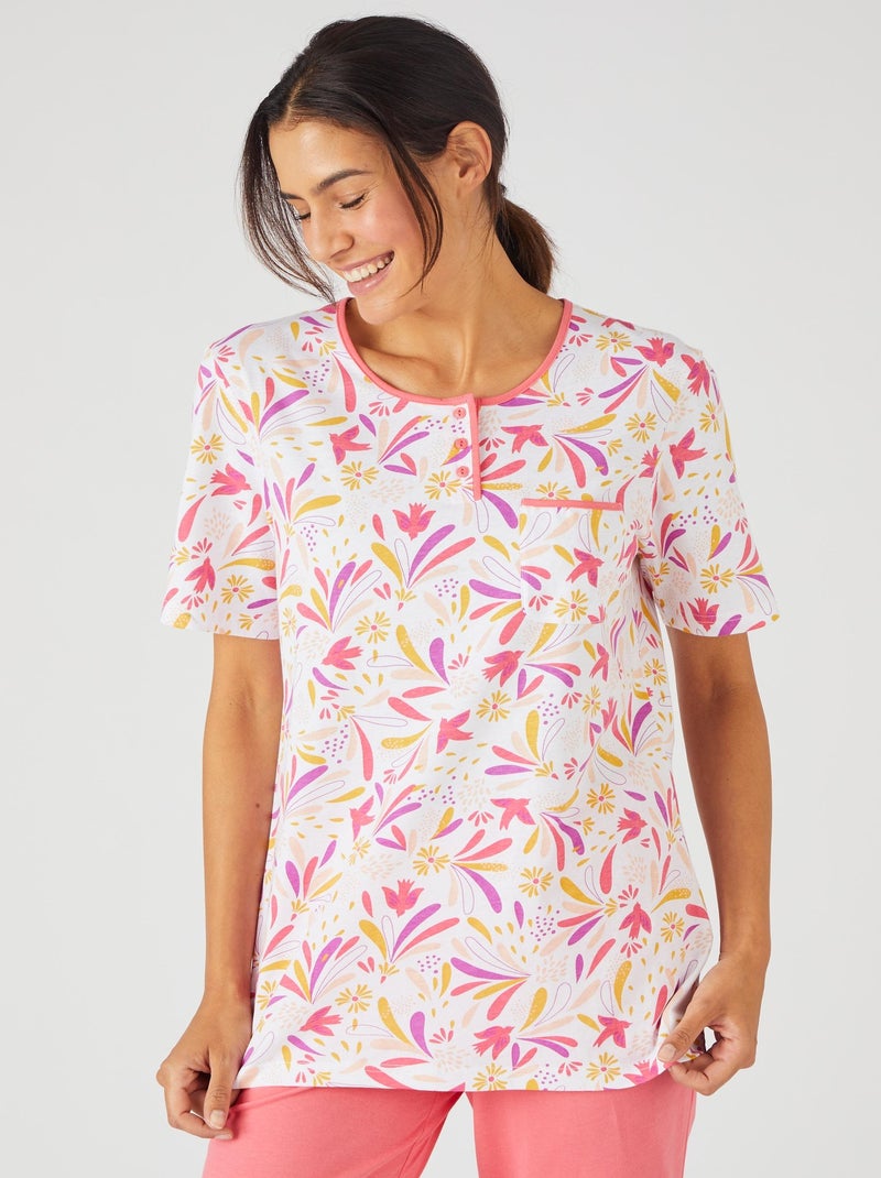 Pyjacourt maille jersey graphique pur coton peigné - Damart Rouge - Kiabi