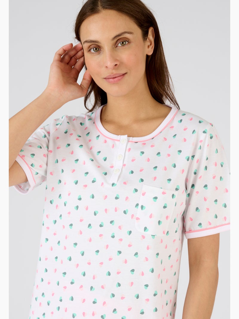 Pyjacourt pur coton peigné - Damart Blanc Rose - Kiabi