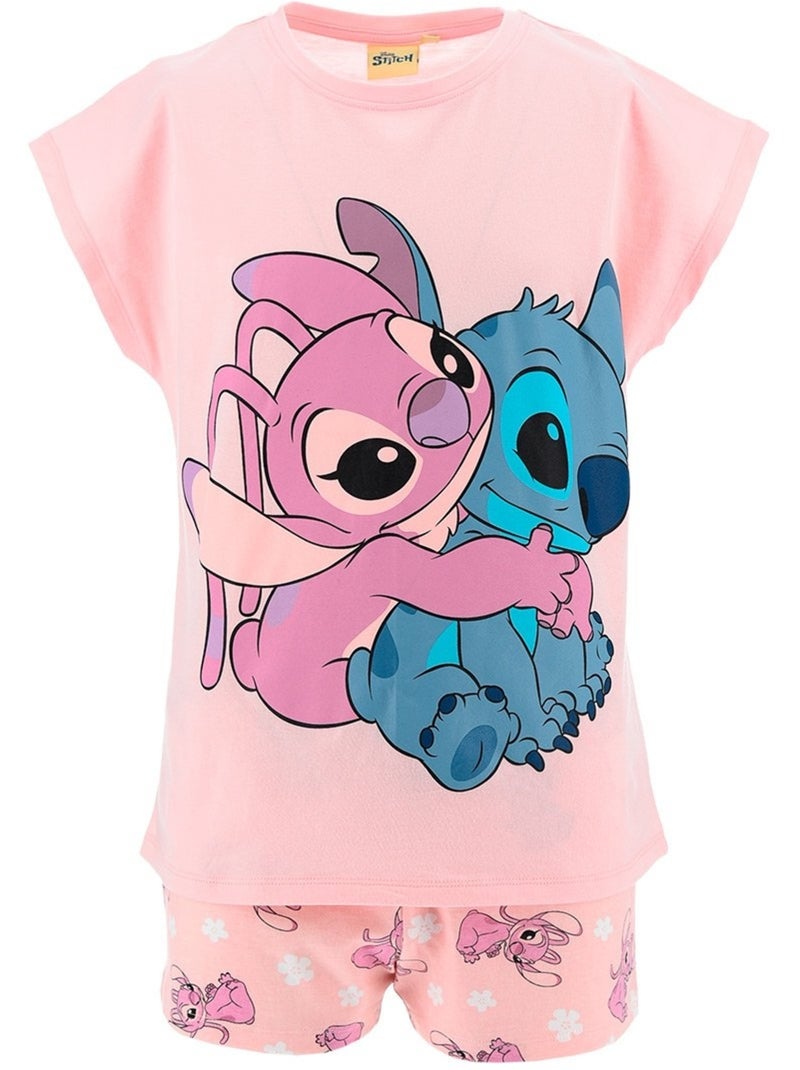 Pyjacourt T-Shirt + Short Lilo et Stitch | Licence Officielle Rose - Kiabi
