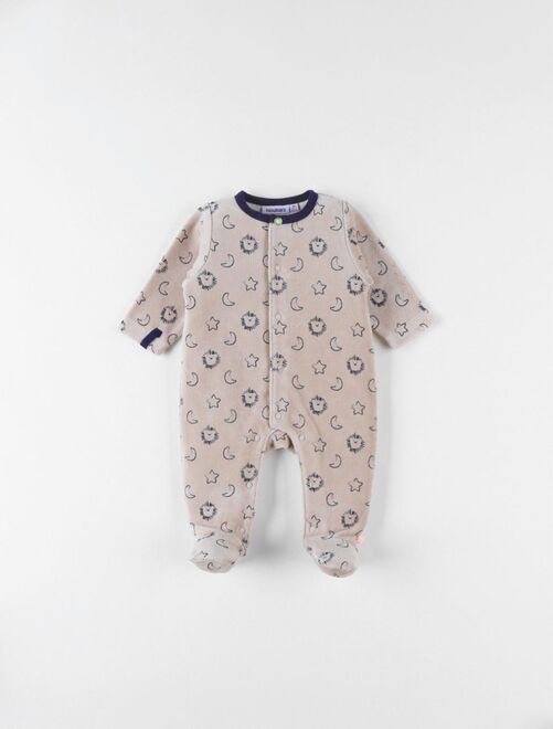 Pyjama 1 pièce à imprimé lion en velours, beige/bleu - Noukie's - Kiabi