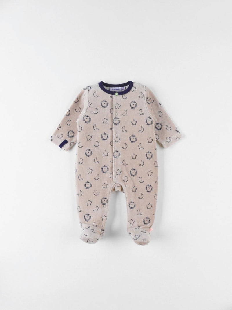 Pyjama 1 pièce à imprimé lion en velours, beige/bleu Noukie's Beige - Kiabi