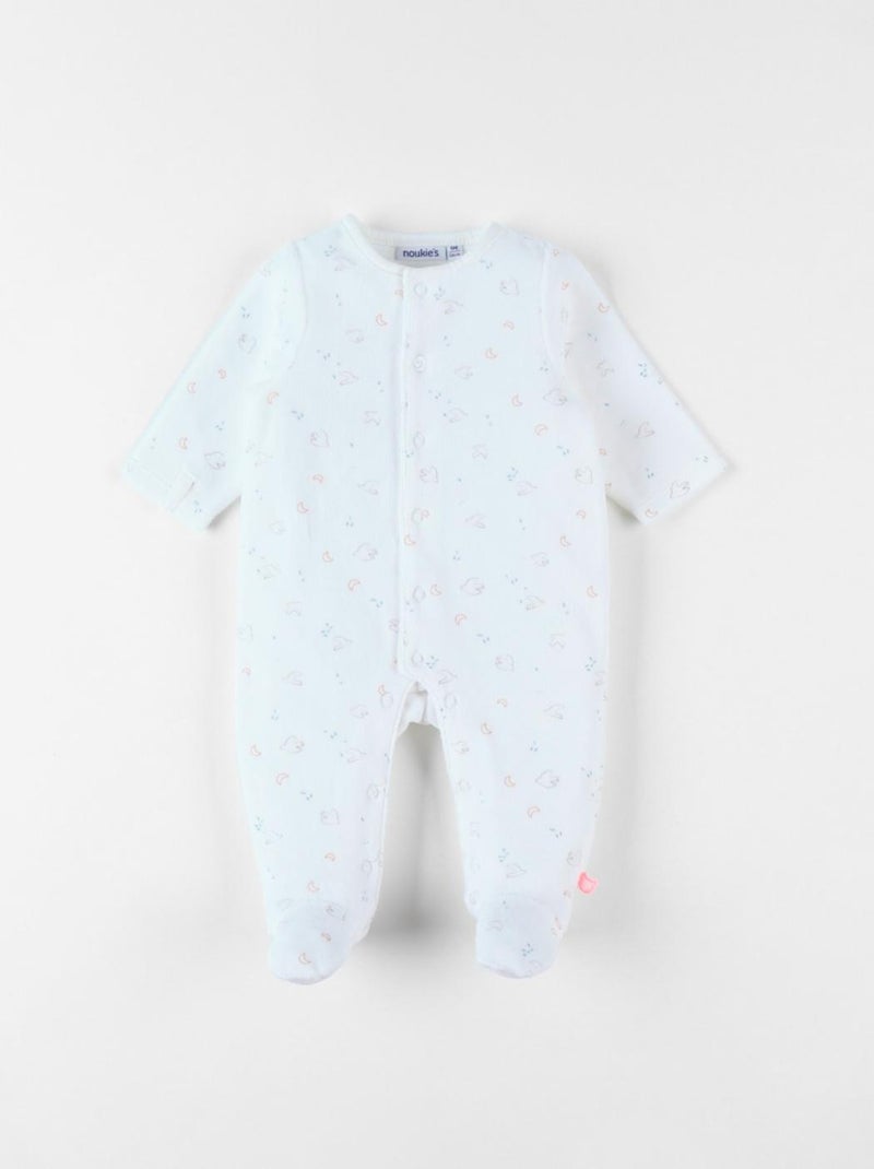 Pyjama 1 pièce à imprimé oiseaux en velours, Noukie's Blanc - Kiabi