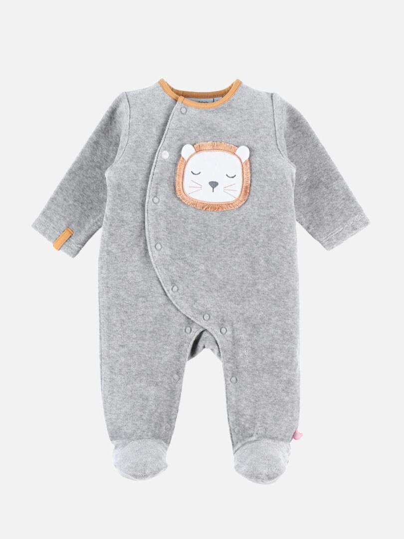 Grenouillère grise en velours bébé garçon : - Pyjama