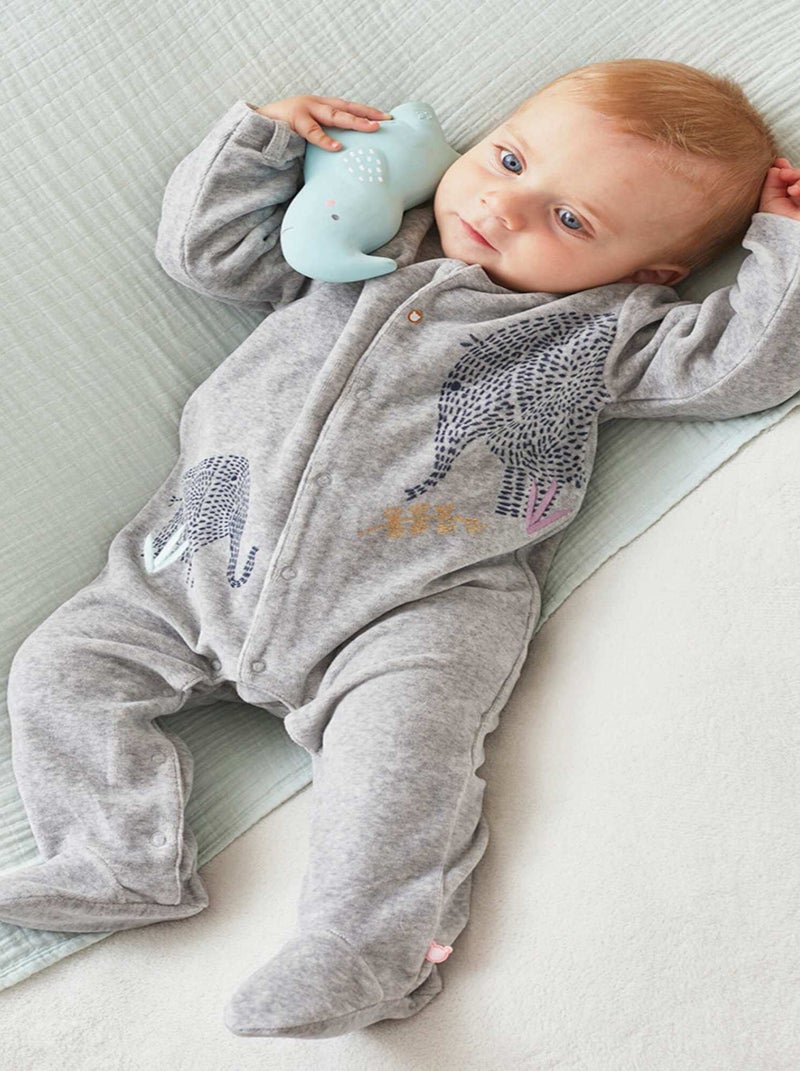 Pyjama 1 pièce éléphant en velours, Gris - Kiabi
