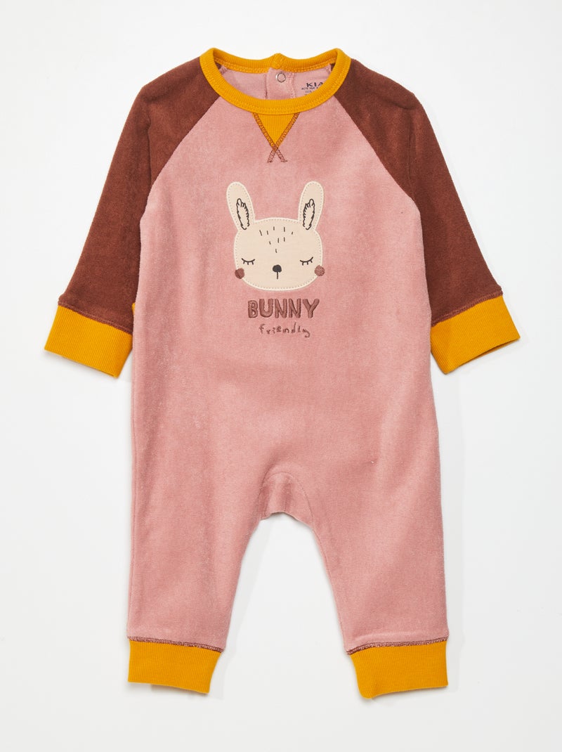 Pyjama 1 pièce en éponge avec 'lapin' brodé Rose/marron/jaune - Kiabi
