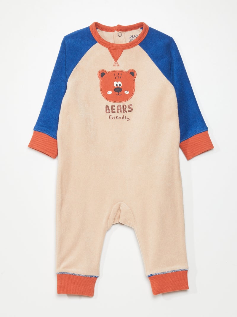 Pyjama 1 pièce en éponge avec 'ours' brodé Beige/bleu/orange - Kiabi