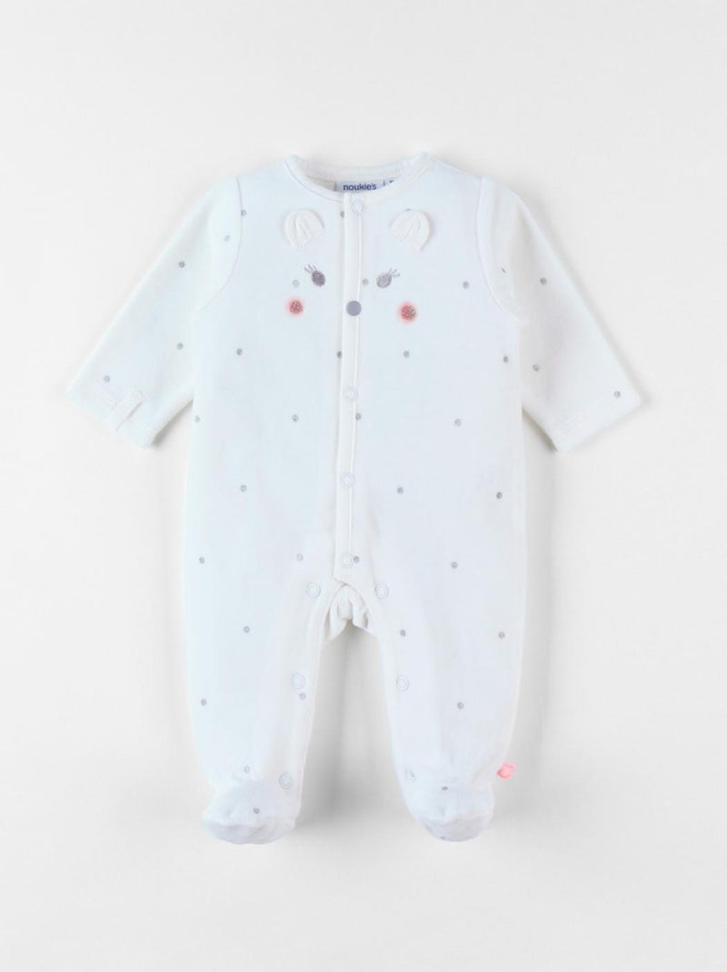 Pyjama 1 pièce hérisson en velours, écru/petits pois Noukie's Blanc - Kiabi