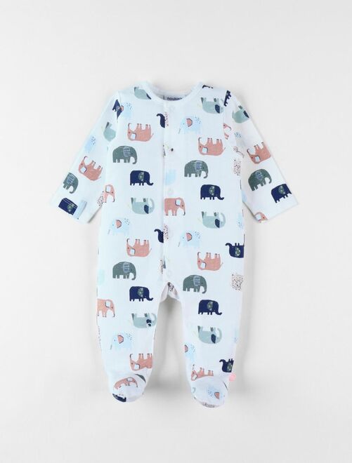 Pyjama 1 pièce imprimé éléphants en jersey, - Noukie's - Kiabi