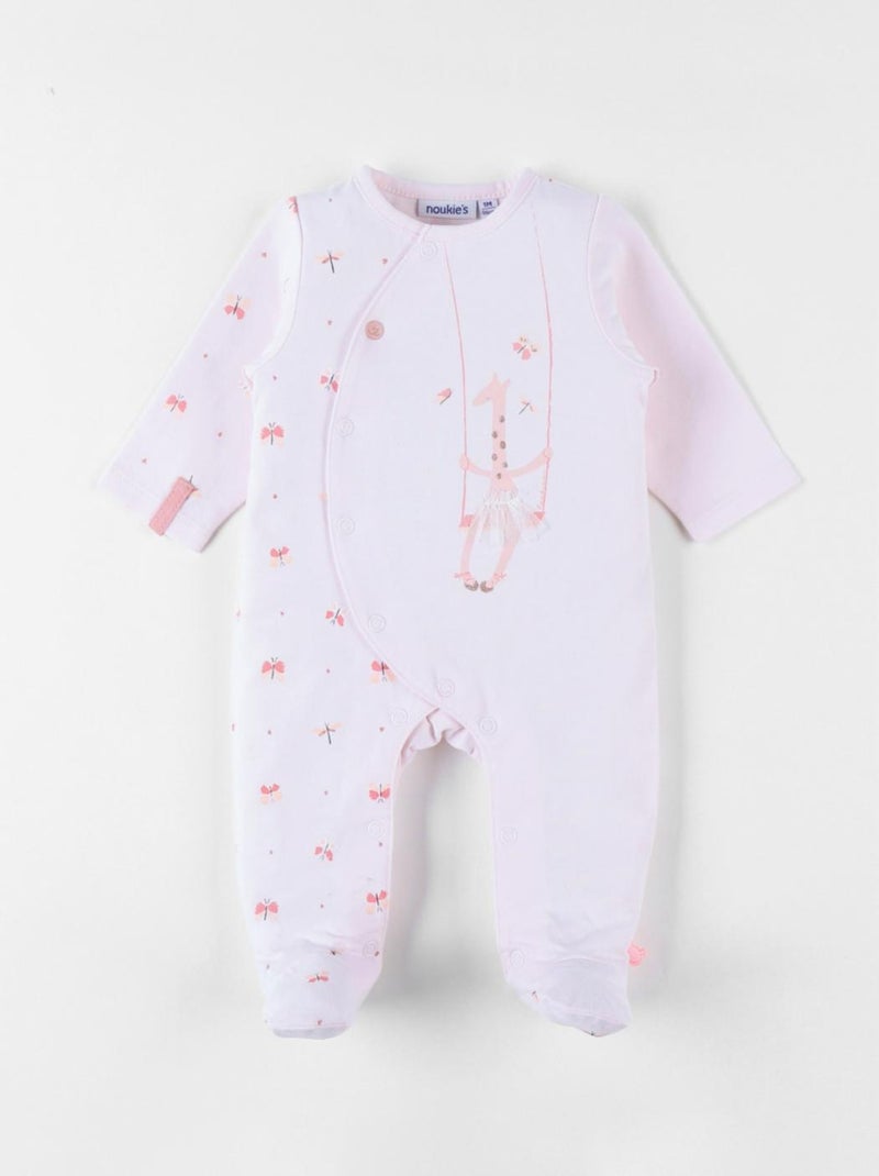 Pyjama 1 pièce imprimé papillons et girafe en jersey, clair Noukie's Rose - Kiabi