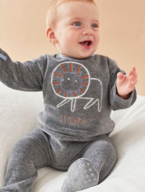 Pyjama en velours bébé garçon - gris - Kiabi - 15.00€