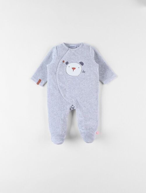 Pyjama 1 pièce ours en velours, chiné - Noukie's - Kiabi