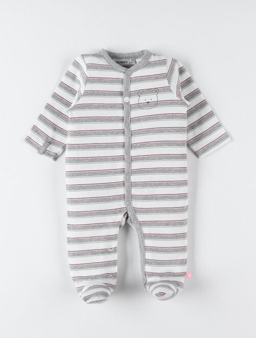 Pyjama 1 pièce rayé en jersey, écru/gris clair - Noukie's - Kiabi