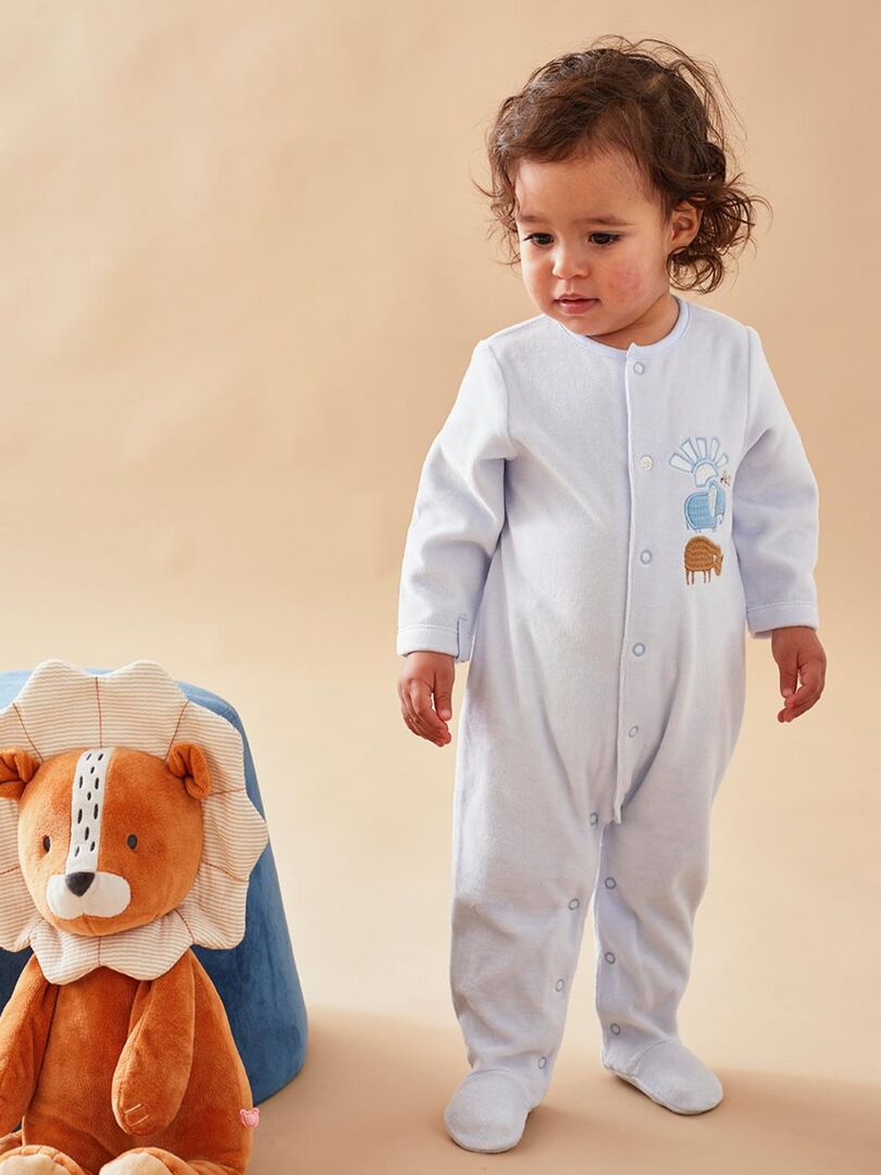 Pyjama 1 pièce rhino & éléphant en velours, - Noukie's Bleu - Kiabi