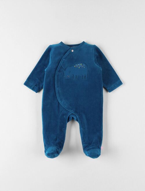 Pyjama Garçons Woody Stripes Top Elephant Velours - Bleu Foncé