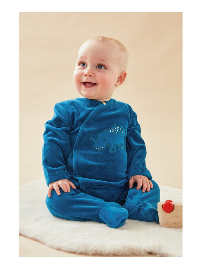 Pyjama 1 pièce rhinocéros en velours, canard Noukie's Bleu - Kiabi