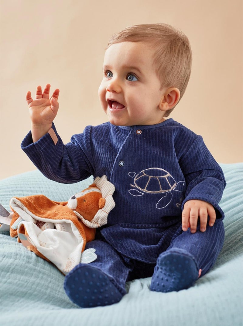 Pyjama 1 pièce tortue en velours, Bleu - Kiabi