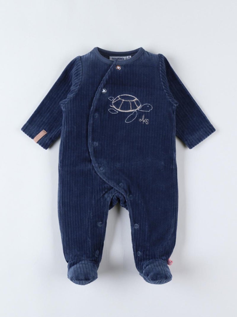 Pyjama 1 pièce tortue en velours, Bleu - Kiabi