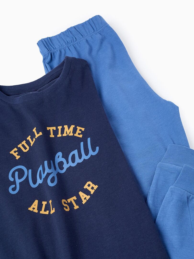 Pyjama court pour garçon, jersey simple doux en 100 % coton et pantalon en forme de bermuda, Bleu Nuit, 176