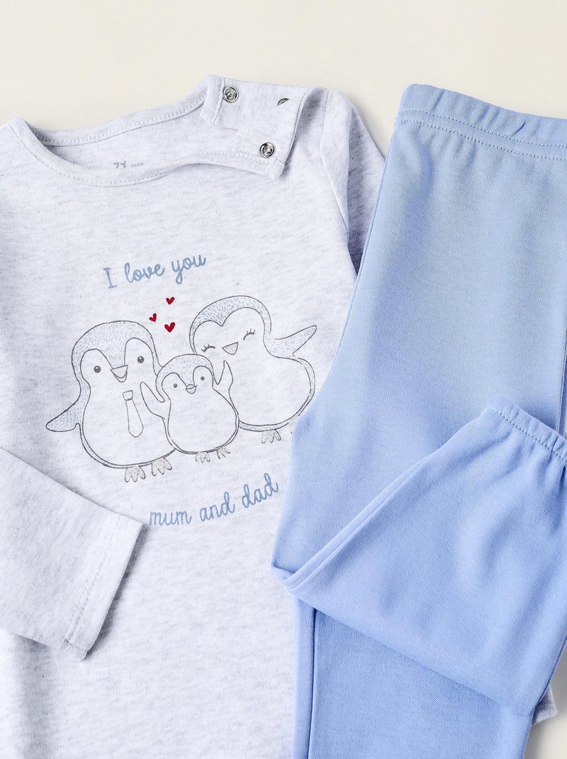 Pyjama 100 % coton, imprimé FAMILY LOVE Gris clair - Kiabi