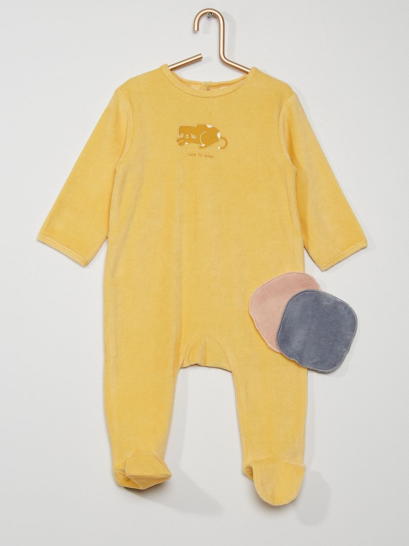 Pyjama + 2 cotons réutilisables en velours jaune - Kiabi
