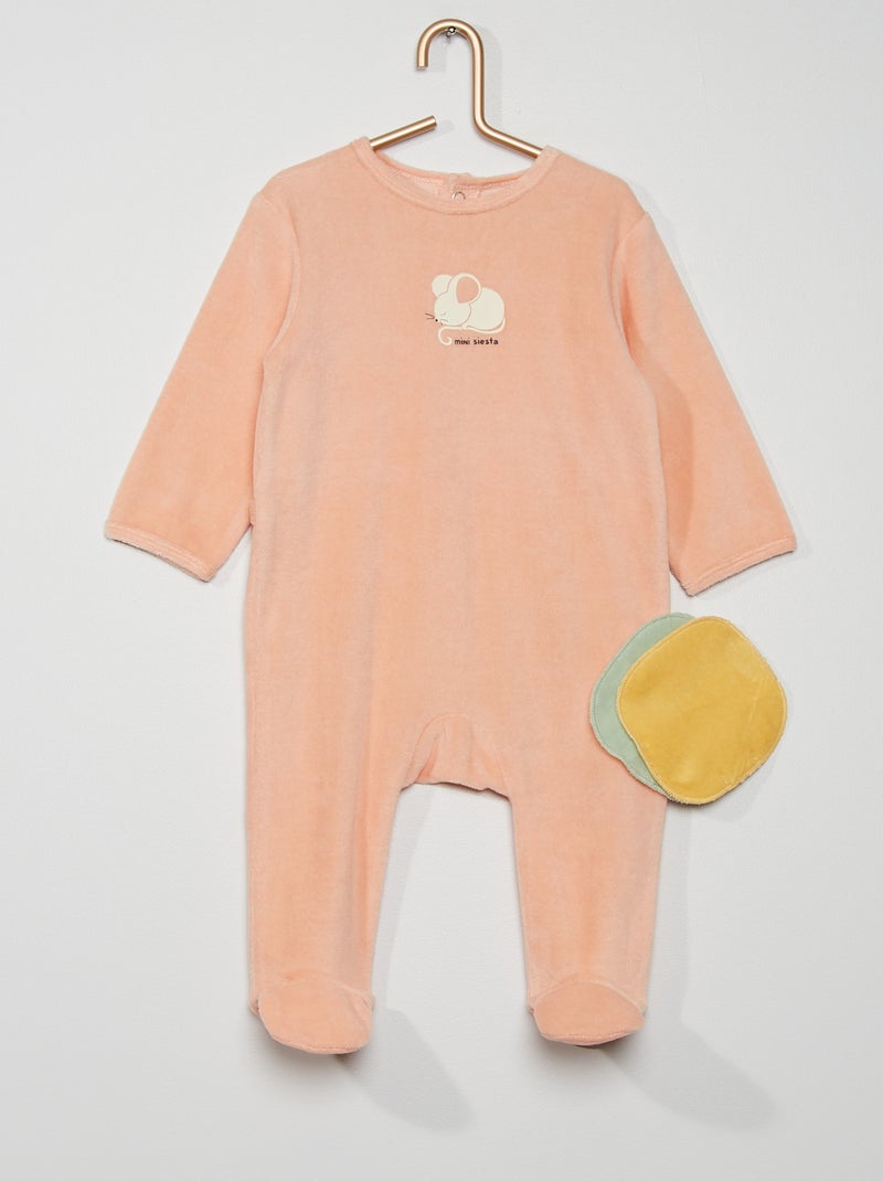 Pyjama + 2 cotons réutilisables en velours rose - Kiabi