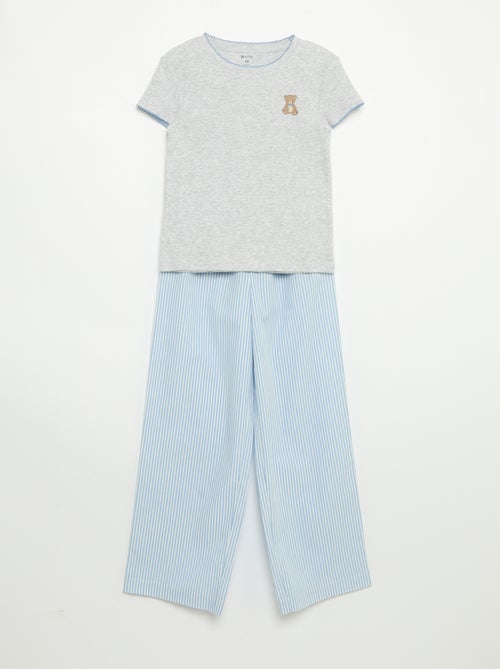 Pyjama 2 pièces - T-shirt à manches courtes + pantalon rayé - Kiabi Pyjama 2 pièces - T-shirt à manches courtes + pantalon rayé - Kiabi