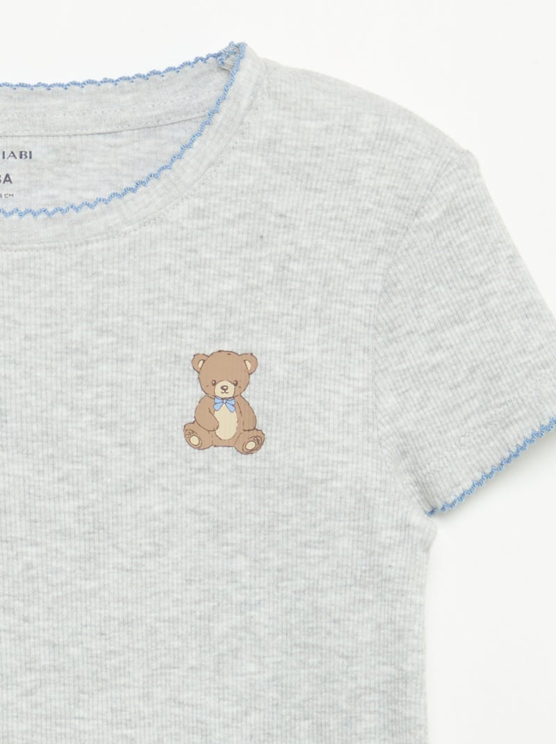 Pyjama 2 pièces - T-shirt à manches courtes + pantalon rayé Bleu - Kiabi
