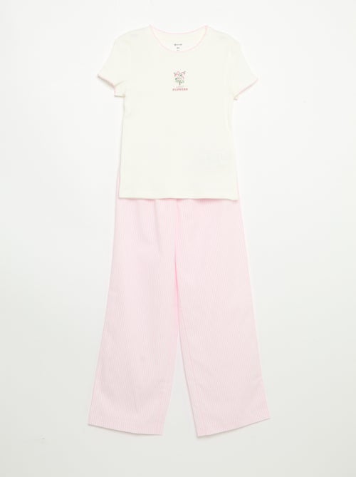 Pyjama 2 pièces - T-shirt à manches courtes + pantalon rayé - Kiabi Pyjama 2 pièces - T-shirt à manches courtes + pantalon rayé - Kiabi