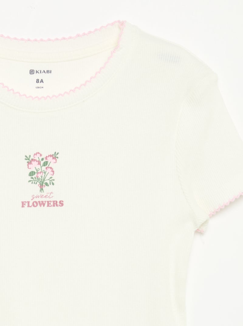 Pyjama 2 pièces - T-shirt à manches courtes + pantalon rayé Rose - Kiabi