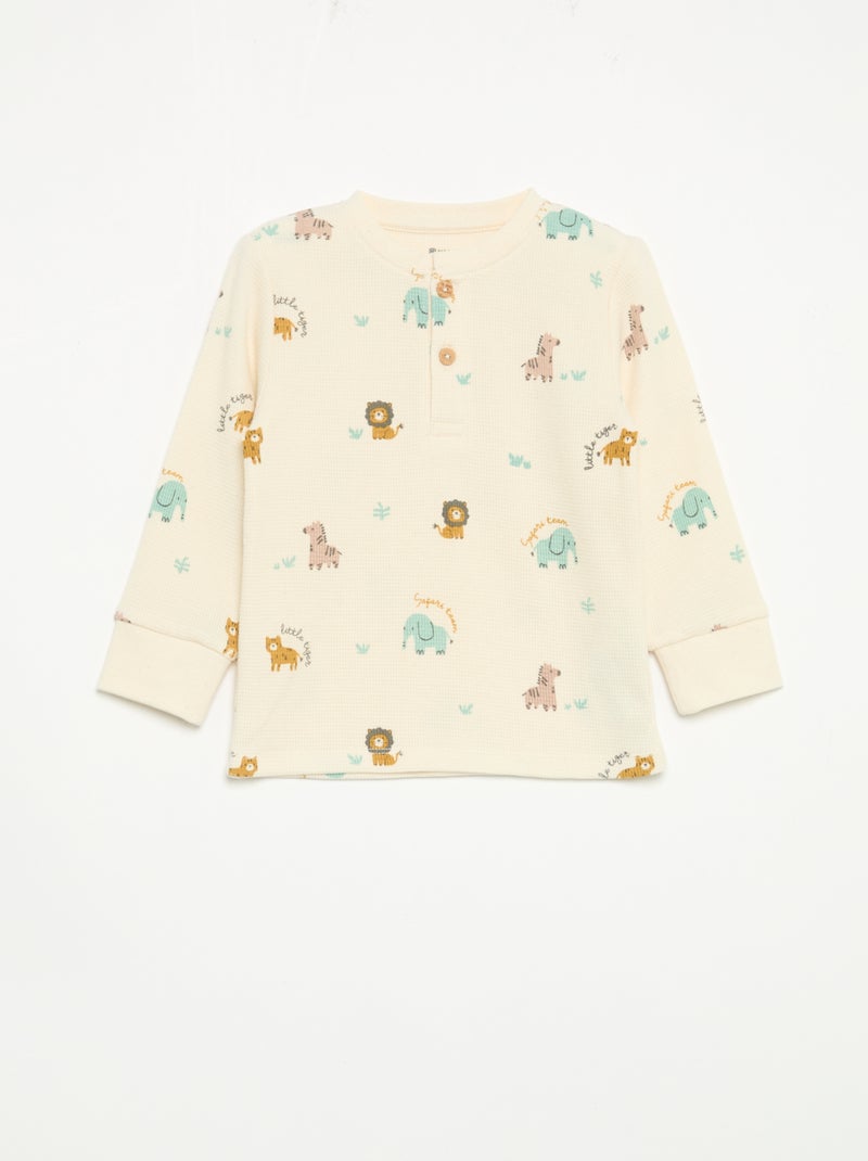 Pyjama 2 pièces - T-shirt à manches longues + pantalon Beige - Kiabi