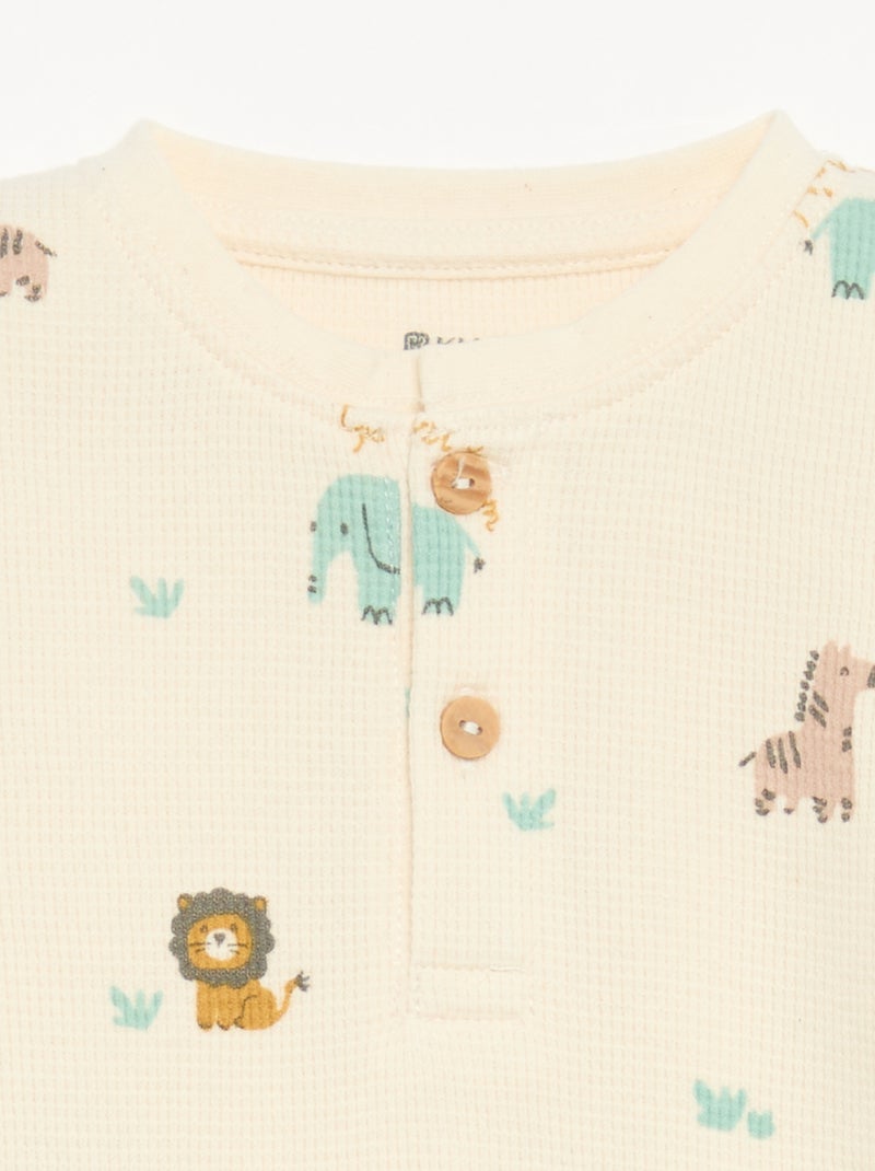 Pyjama 2 pièces - T-shirt à manches longues + pantalon Beige - Kiabi