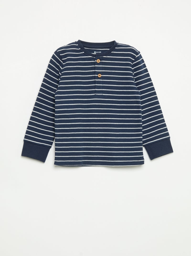 Pyjama 2 pièces - T-shirt à manches longues + pantalon Bleu - Kiabi