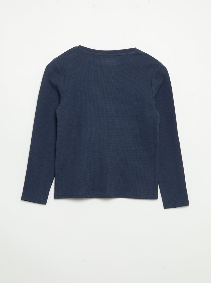 Pyjama 2 pièces - T-shirt à manches longues + pantalon Bleu - Kiabi