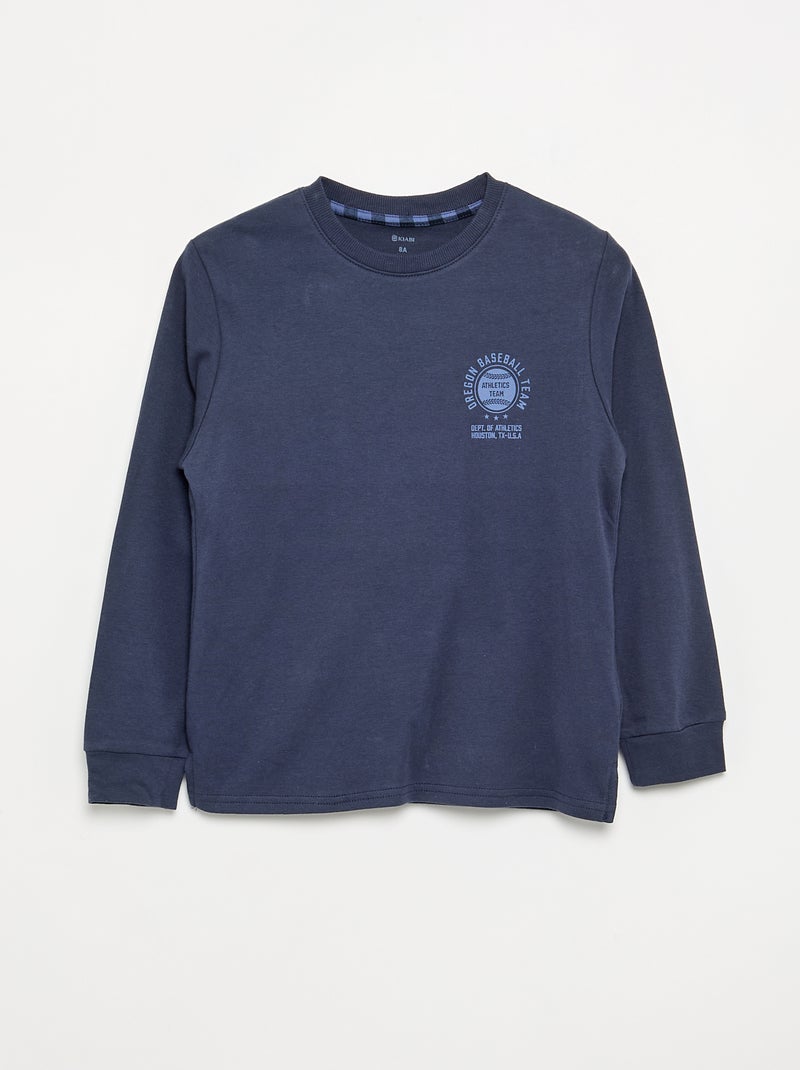 Pyjama 2 pièces - T-shirt à manches longues + Pantalon Bleu - Kiabi