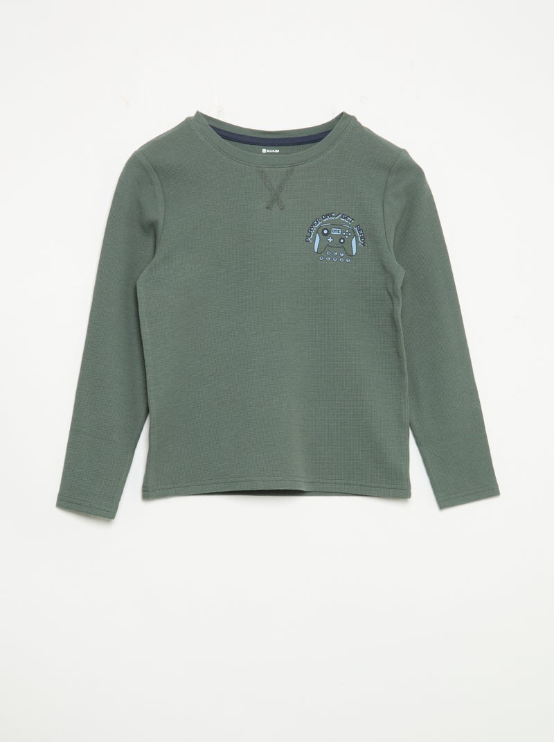 Pyjama 2 pièces - T-shirt à manches longues + pantalon Vert - Kiabi