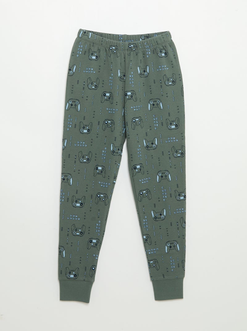 Pyjama 2 pièces - T-shirt à manches longues + pantalon Vert - Kiabi