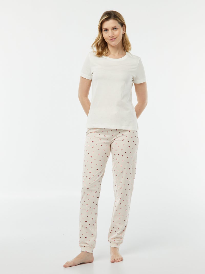 Pyjama 2 pièces - tee-shirt + pantalon imprimé Blanc/cerise - Kiabi