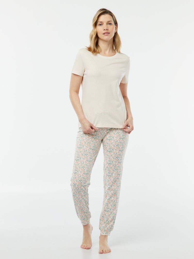 Pyjama 2 pièces - tee-shirt + pantalon imprimé Crème/rose - Kiabi