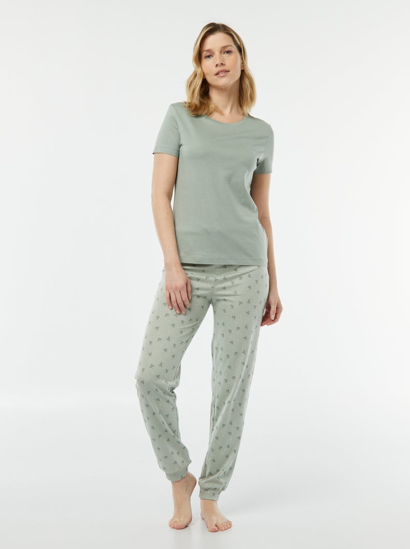 Pyjama 2 pièces - tee-shirt + pantalon imprimé Vert - Kiabi