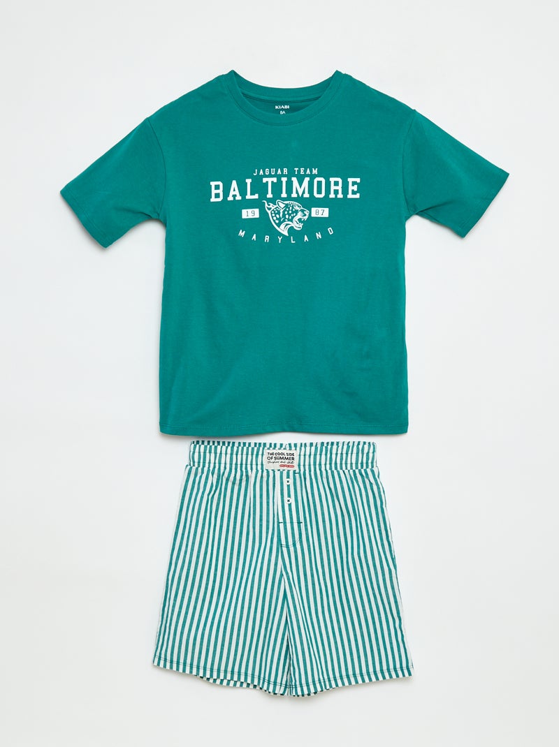 Pyjama 2 pièces - tee-shirt + short rayé Vert - Kiabi