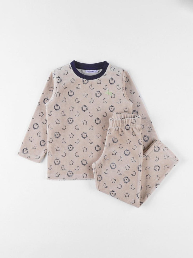Pyjama 2 pièces à imprimé lion en velours, Noukie's Beige - Kiabi