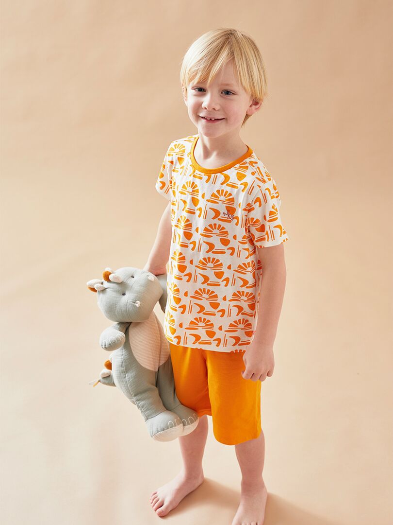 Ensemble de pyjama à manches courtes pour bébé garçon et fille, tenue de  nuit jaune à