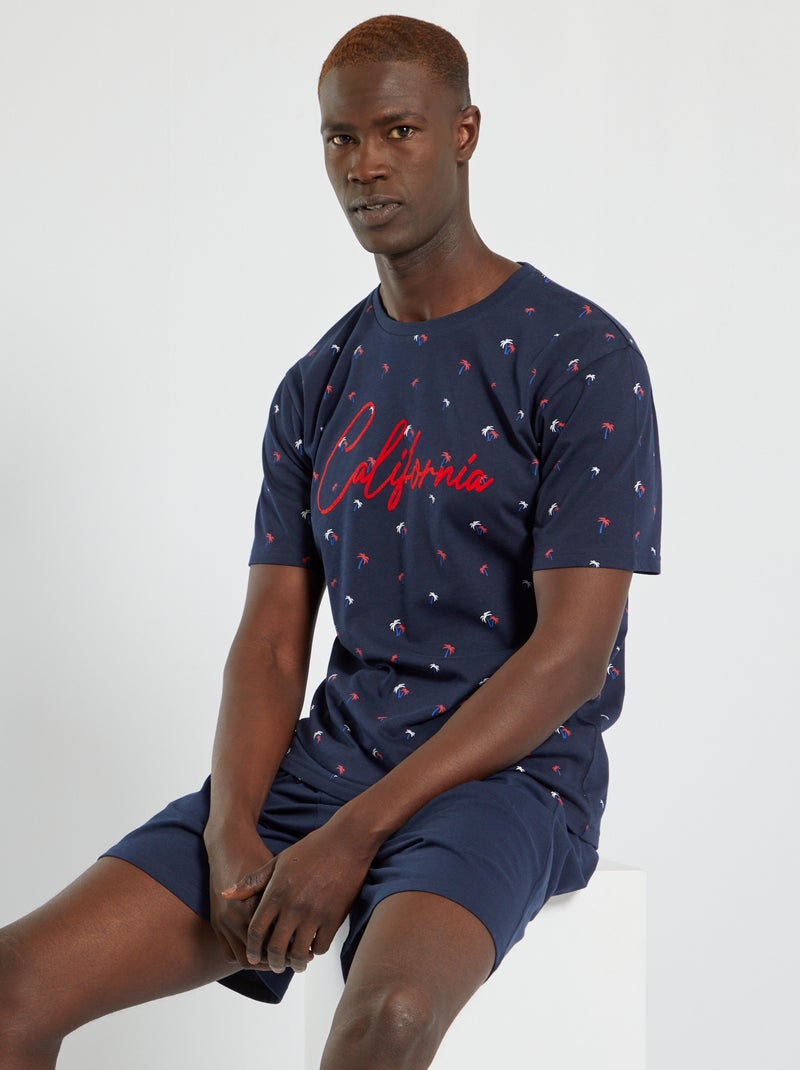 Pyjama 2 pièces 'Carlifornia' bleu marine - Kiabi