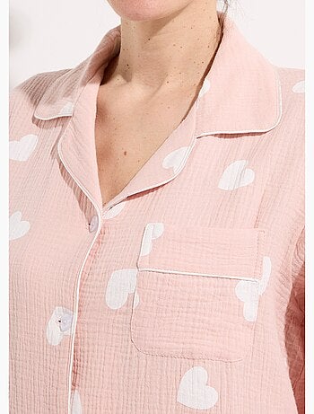 Pyjama 2 pièces coeurs en gaze de coton - AFIBEL