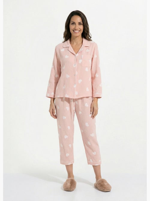 Pyjama 2 pièces coeurs en gaze de coton - AFIBEL - Kiabi