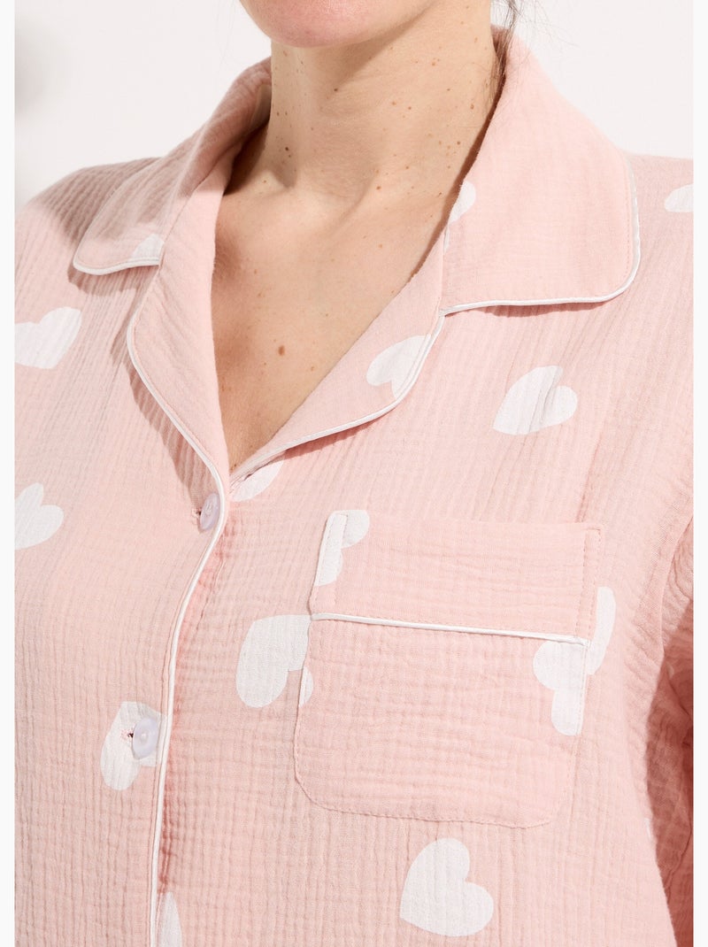 Pyjama 2 pièces coeurs en gaze de coton - AFIBEL Rose - Kiabi